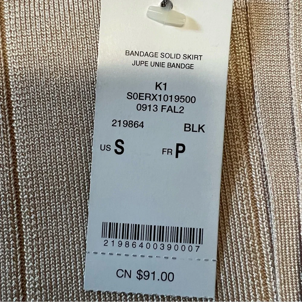 Bebe Beige Bandage Mini Skirt Size Small Bodycon Stretch Knit Sexy Neutral Skirt - Picture 5 of 9